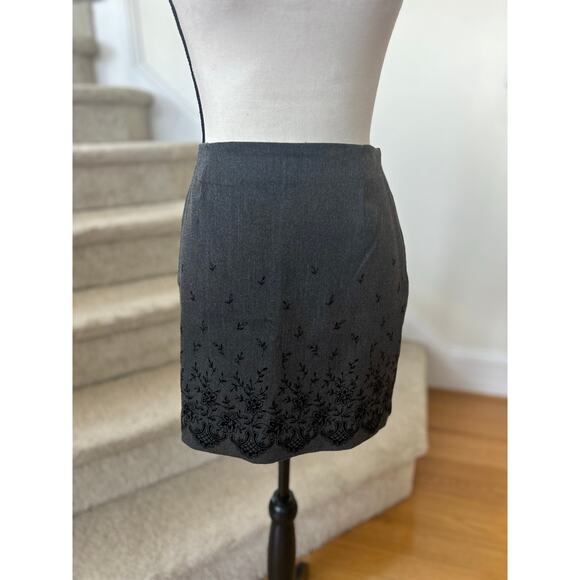 Vintage Y2K Express Grey Mini Skirt Velvet Floral Print Whimsygoth - Picture 2 of 8
